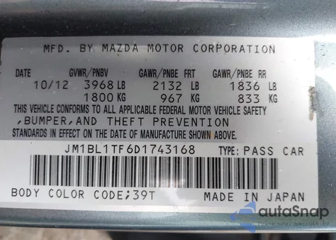 2013 Mazda Mazda3 I Sv z USA, uszkodzony, nr VIN JM1BL1TF6D1743168